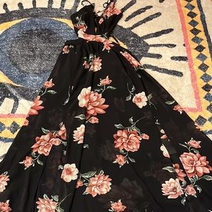 Floor Length, Thigh Slits, Flower Print Dress